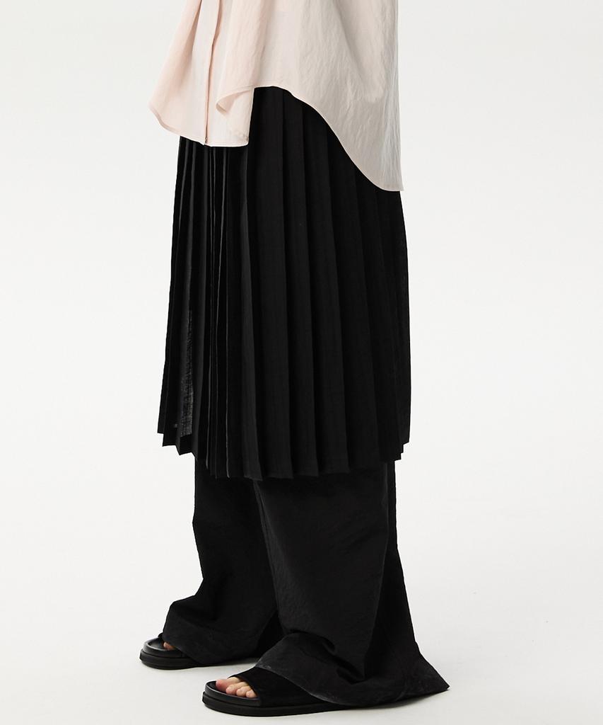 Mid And Row Pleats Layered Skirt (Black)