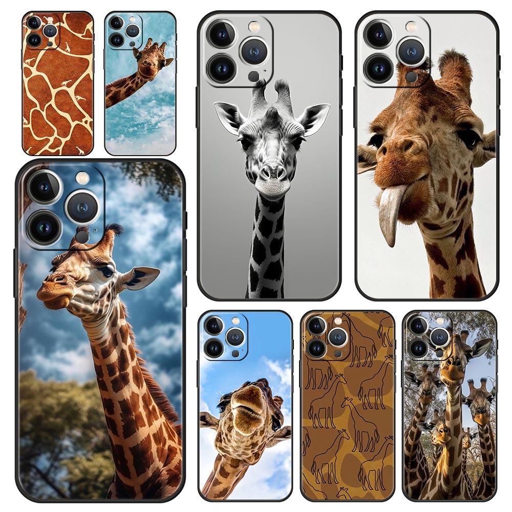 

Роскошный чехол для телефона с изображением жирафа для iPhone 15 14 13 12 mini 11 Pro Max XS X XR SE 7 8 Plus, мягкий силиконовый черный чехол Funda