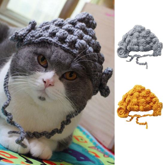 

Handmade Buddha Hat Cat Headgear Soft Funny Cute Imitation Yarn Dress Up M серый