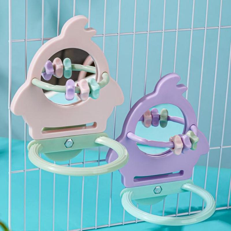 Interactive Little Bird Relieve Boredom Mirror Toy Parrot Grinding Teeth Stand Pole Stand Gnawing Bird Toy Birdcage Accessories