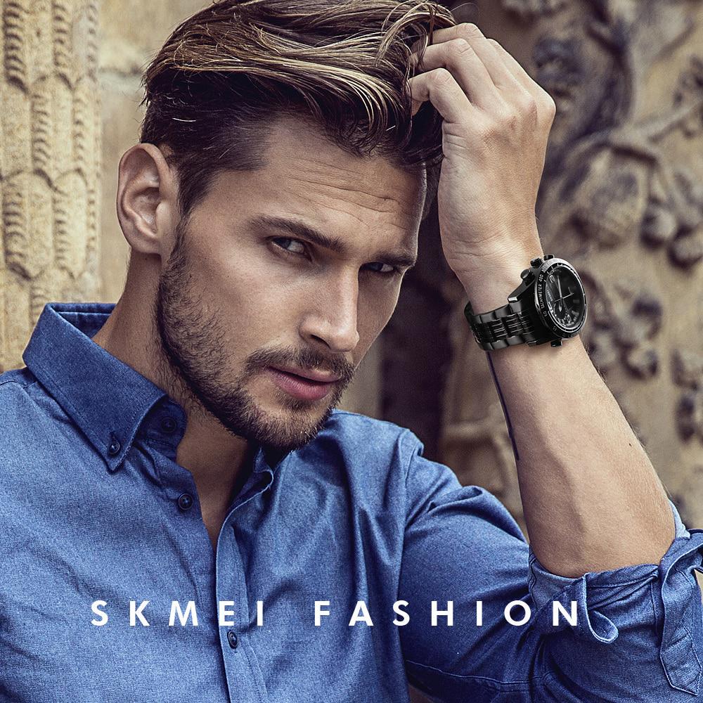 SKMEI Brand Men Watch Digital Quartz Sports Watches Countdown Stainless Steel Wrist Watch Men Clock
