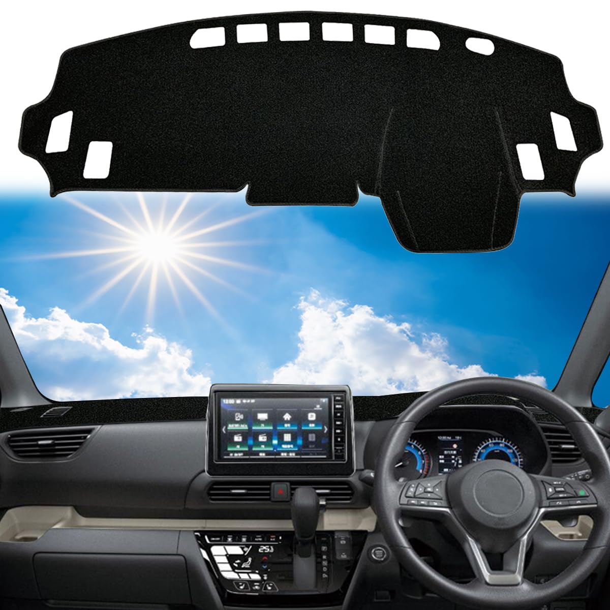 

Rifoda Dashboard Mat for Delica Mini B3 Series Models Black Polyester Car Sun Clear Heat Protective Mat for Interior (2023-Present B34A, B35A, B37A,
