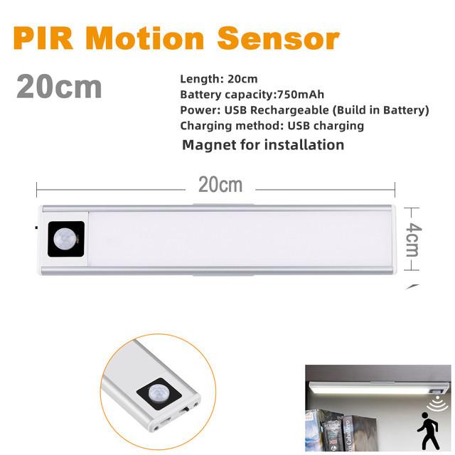 Under Cabinet Lights Motion Sensor USB Rechargeable Lamp Aluminum LED Bar Light Wireless Magnetic Stick-On Closet Night Light