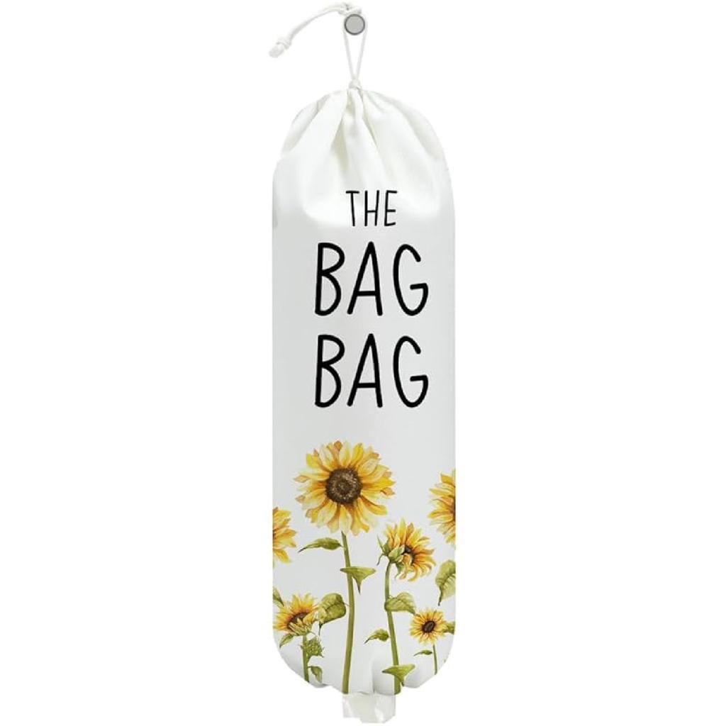 2Pcs Bee Plastic Bag Holder, Wall Mount Grocery Bag Holder for Plastic Bags, Sunflower Reusable Grocery Bags Storage Dispenser for Home Kitchen