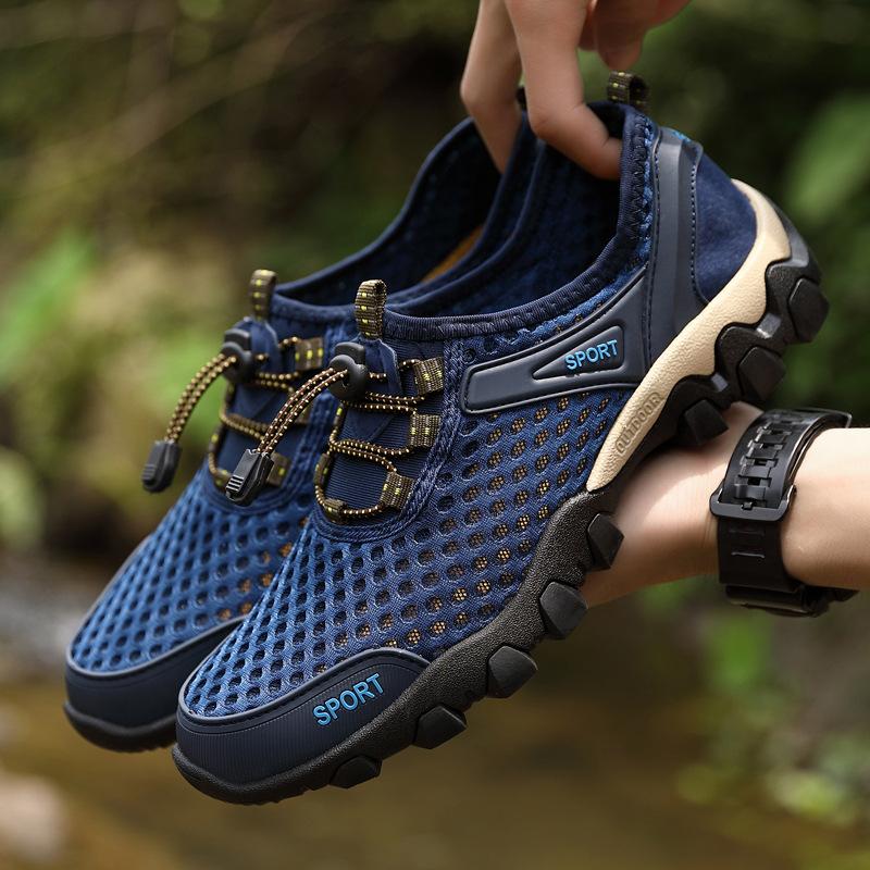 

Summer sports shoes casual shoes breathable mesh wading shoes hiking shoes men s driving shoes versatile running shoes tide 39 синій