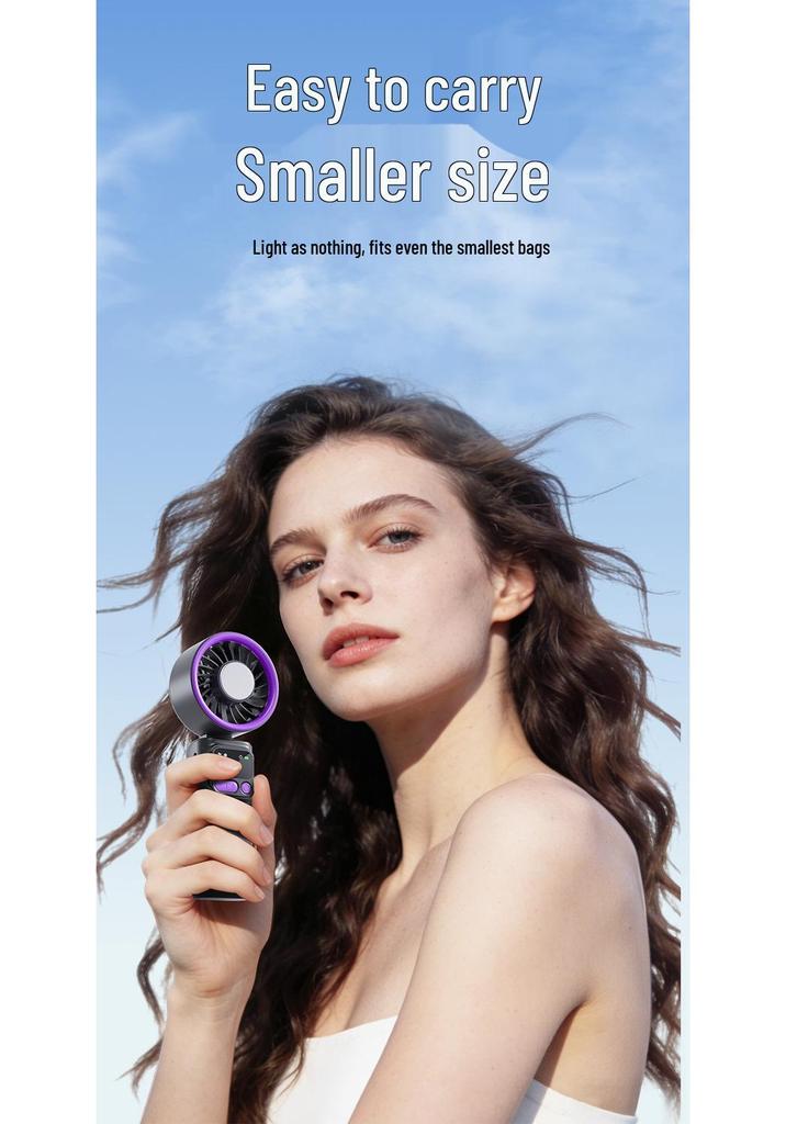 2026 Compact USB Rechargeable Handheld Fan with Silent Operation, Long Battery Life, Foldable Design, Ice Pack, and Digital Display