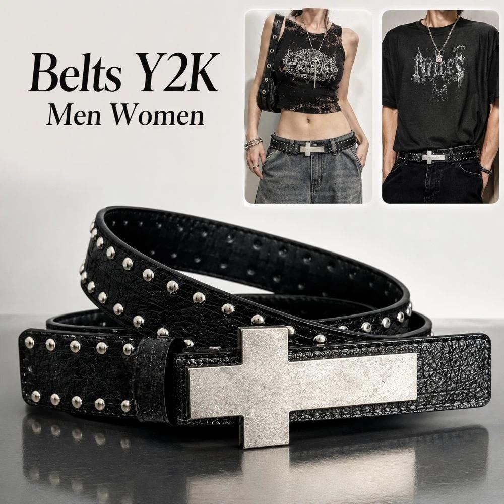 Y2K Punk Cross Belt Hip Hop Streetwear Waist Belt Rivet Studded Belt  For Men Women Jeans