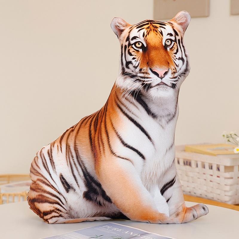 1 Pièce Coussin Décoratif Animal de Forêt Simulé 3D Peluche Réaliste Lion Renard Raton Laveur Zèbre Tigre Coussin Canapé Chambre Décoration Maison Enfant Bi 40x36cm