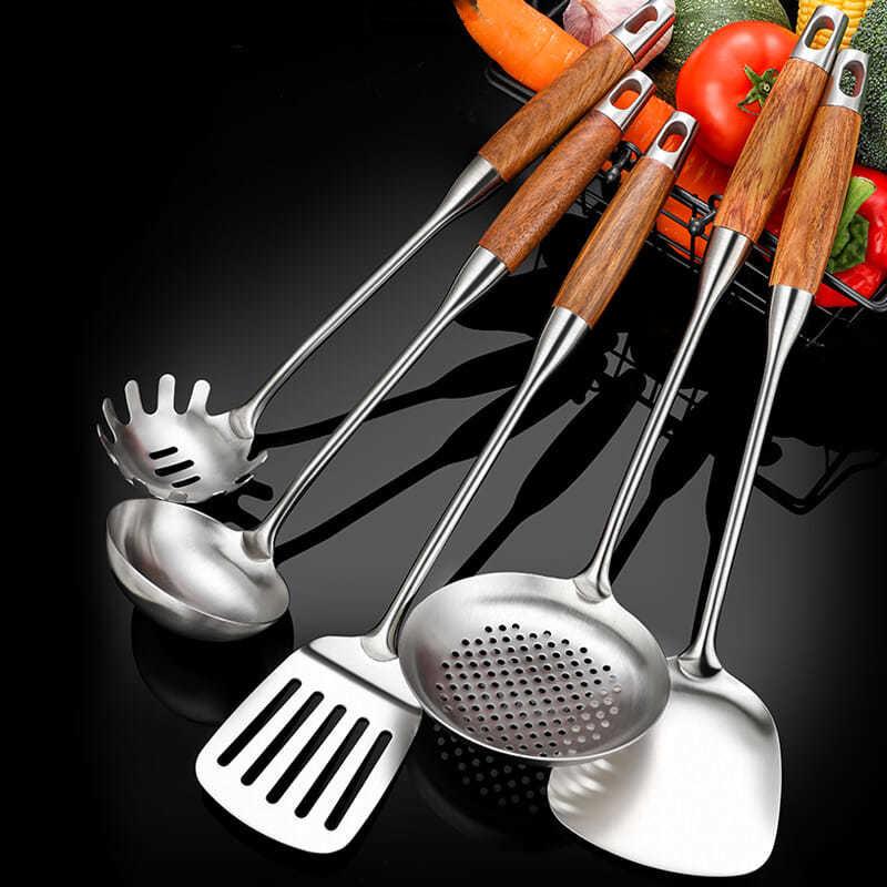 Pearwood Handle Stainless Steel Ladle - Long Handle Spoon for Soup, Porridge, and Stir-fry.