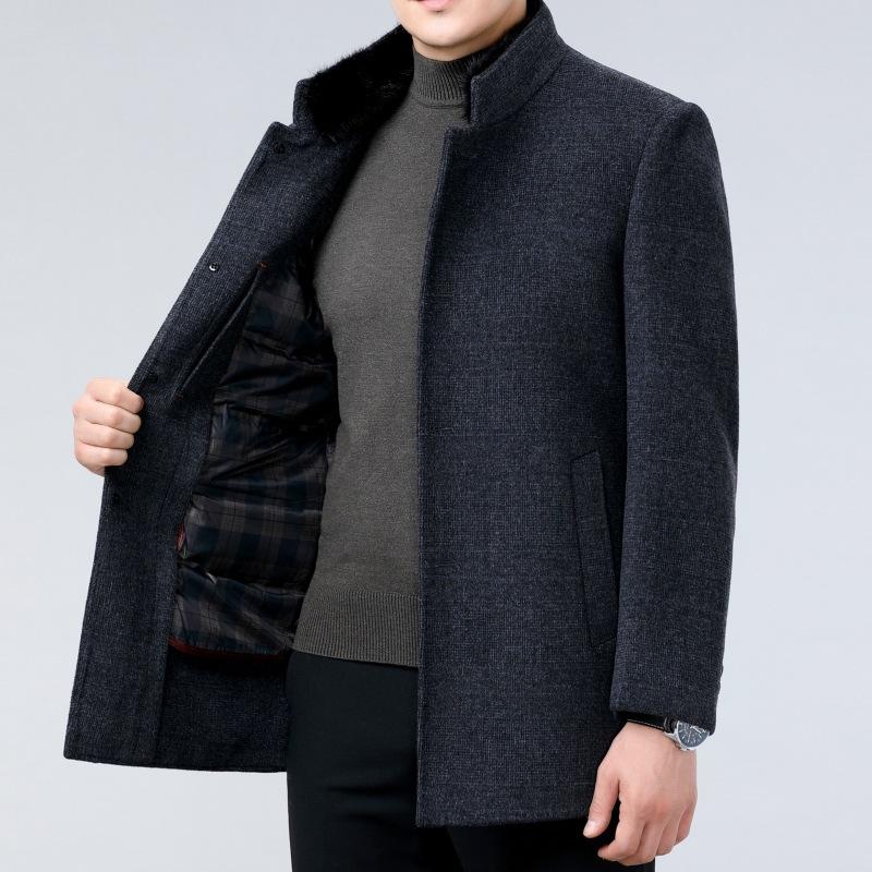 Men's Woolen Coat Middle-aged Dad Mink Fur Collar Double-sided Woolen Cashmere Coat Winter Down Liner Top