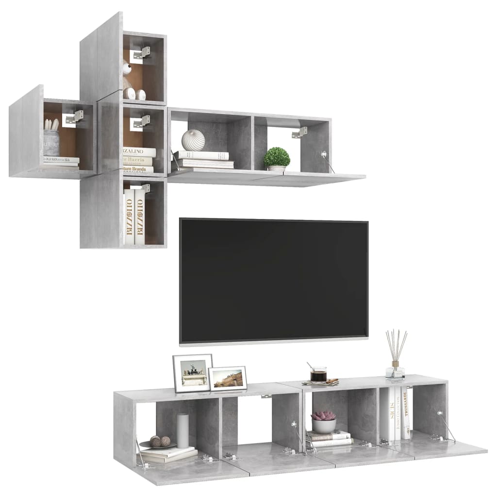 7 piece TV cabinet set concrete grey particleboard