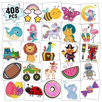 Party Wind 408 PCS Party Supplies Kids Tattoo Individually Packed Sheet Temporary Tattoo Sticker Kids Goody Bag Stuffer Fun Birthday Party Favors