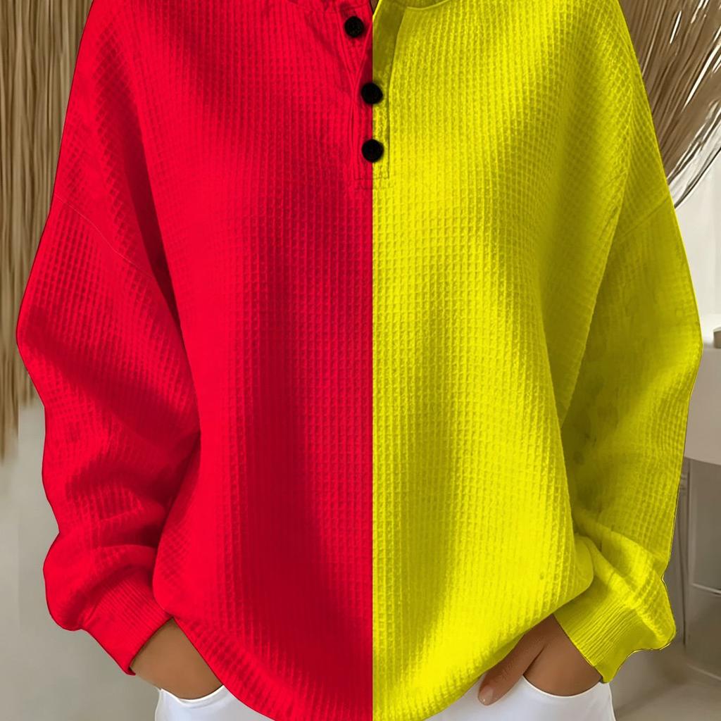 Fashion gradient striped waffle button hoodie