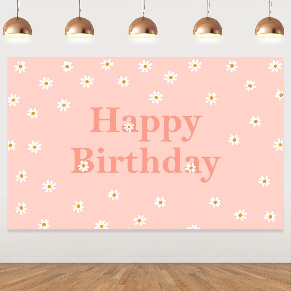 Happy Birthday Background Banner, On Supplies Daisies Flower Photography Background Photo Props Wall Decoration