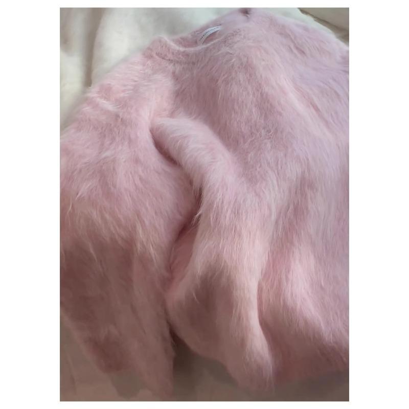 

Молочный цвет мягкий ворсистый розовый норковый флисовый свитер женский осенне-зимний новый утолщенный ленивый ветер молочный фуфу вязаный свитер one size fits all розовый