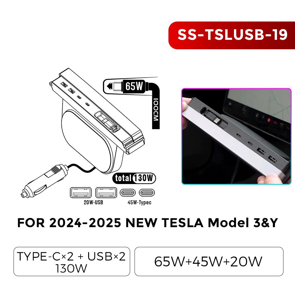 For Tesla Model 3 Y NEW 2025 2025 Docking Station Quick Charger Type-C USB Shunt Hub Fast Charging Power Splitter Car Accessorie
