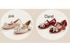 2025 Winter Crystal Flower Bow High Heels for Girls - Pointed Toe Leather Shoes for Small and Medium Children
