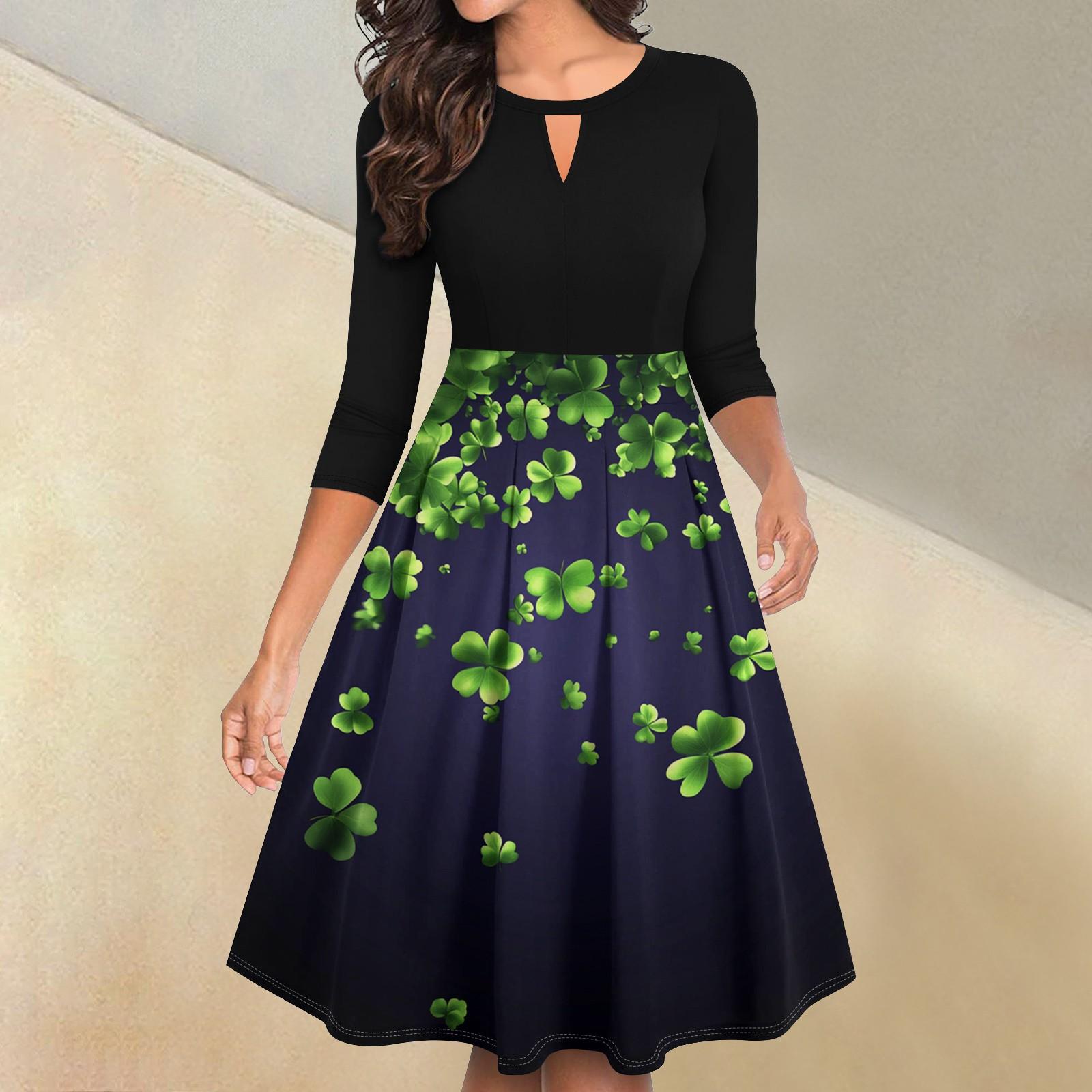 

Женское повседневное и модное платье с цветочным принтом, рукавом 3/4, карманом и молнией сзади XXL