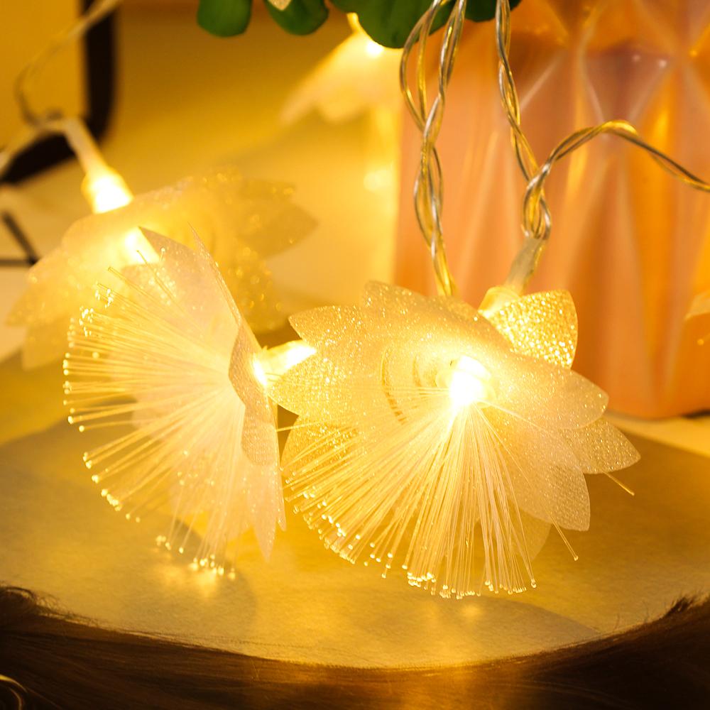 1.5/3/6M Artificial Optical fiber flower String Lights Battery Powered Fairy Lights Wedding Christmas New Year Party Garland Decor Supplies