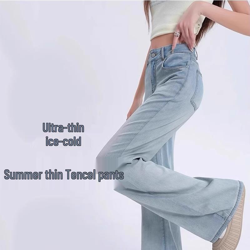 Women s Plus Size Light Blue Tencel High-Waisted Micro-Flare Jeans for Summer 4XL