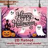 Party Backdrop Halloween Flat Spanish Language Ghosts Pumpkins Spooky Haunted House Photo Booth Background Front Door Decor