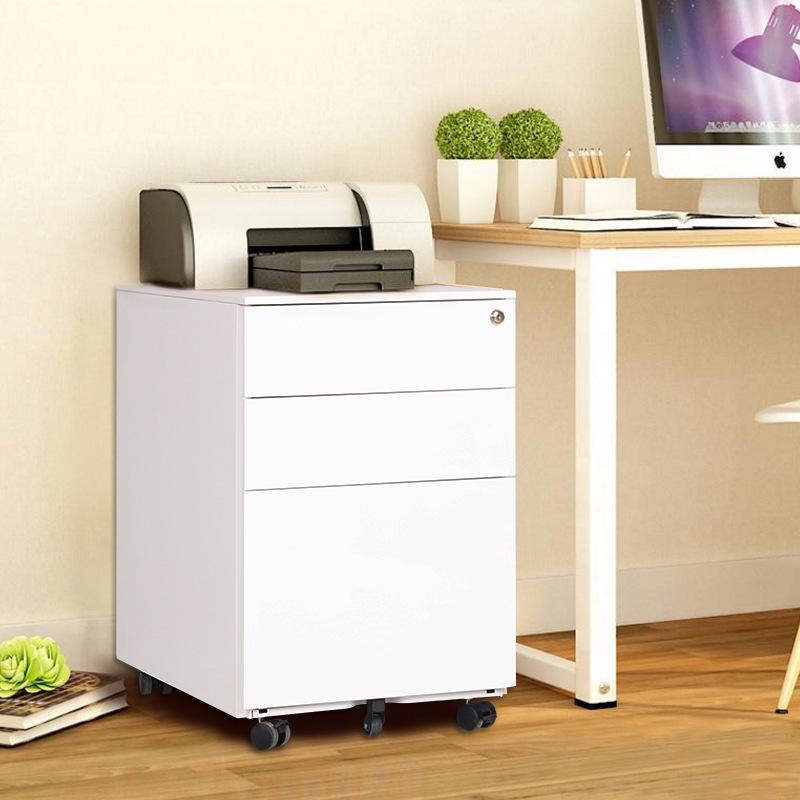 Steel Three-Drawer Mobile Office Cabinet with Lock, Under Desk Storage Solution
