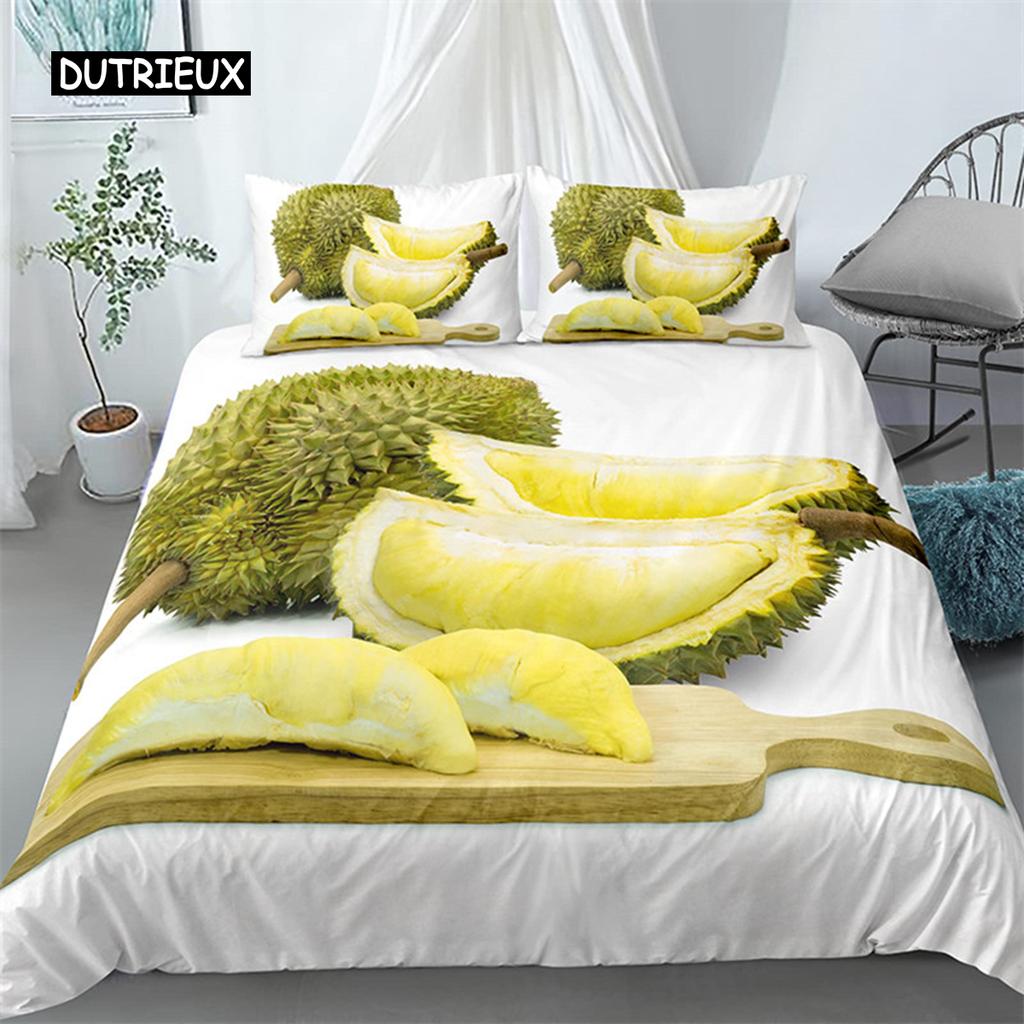 Tropikalny Owoc Durian Poszewka na Kołdrę Mikrofibra Pościel Zestaw 3D Nadruk Poszewka na Kołdrę Z Poszewkami Król Dla Nastolatka Dorosłego Wystrój Sypialni