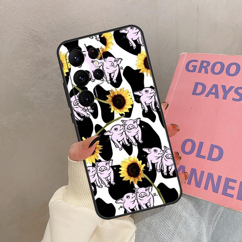 Western Highland Cow Sunflower Cute Case For Samsung Galaxy S24 Ultra S20 S21 S22 S23 S25 Ultra S9 S10 Plus S25 FE Cover Coque