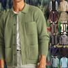 Men's Casual Square-Neck Knitted Cardigan With Multiple Pockets, Solid-Color Open-Front Sweater Coat