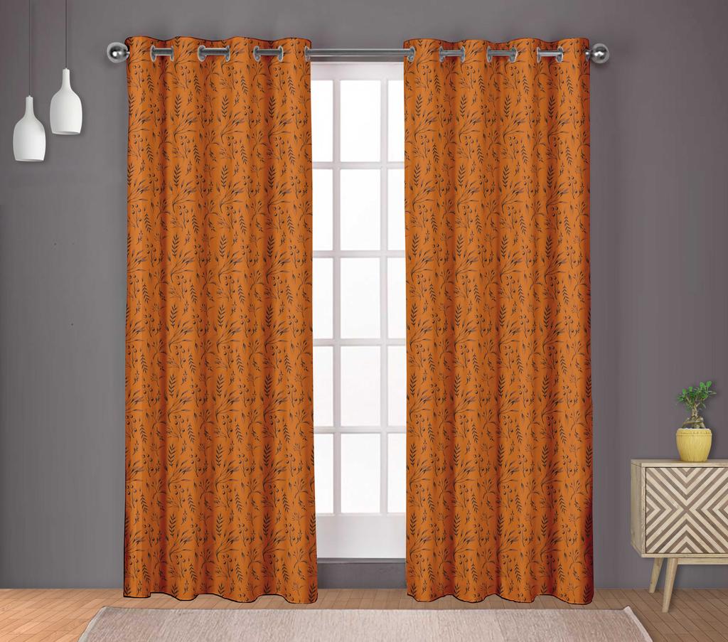 S4sassy Cotton Duck Blueberry Leaves Orange Set of 2 Panel Eyelet Bed Room Door Curtains Drapes- 54x108
