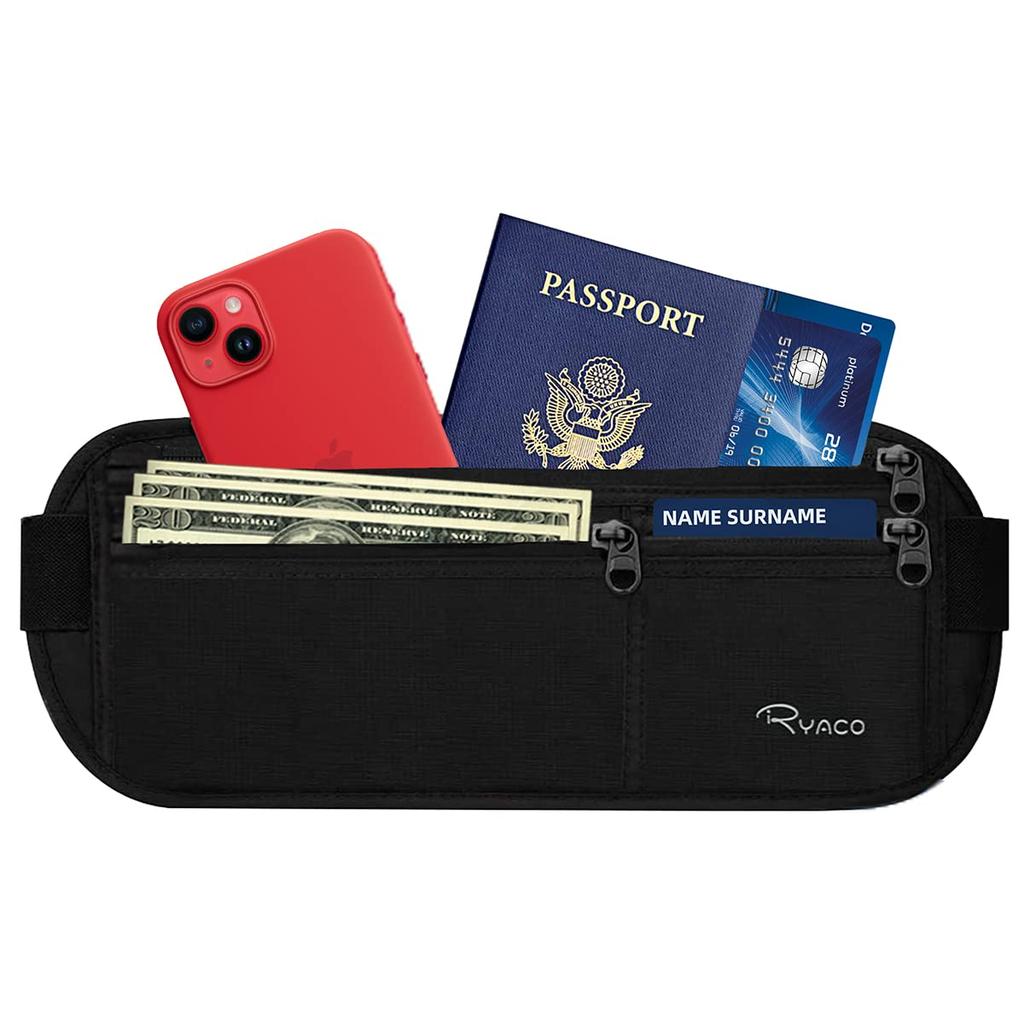 RYACO Security Waist Pouch with RFID Skimming Triple Large and Running Pouch with Hidden Card and Wallet Pouch and Earphone Hole for iPhone and