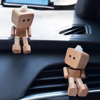 Shaking Wooden Man Figurine with Strong Base Cute Car Wood Ornaments Funny Wood Leg-swinging Robot Desktop Decor for Home/Office