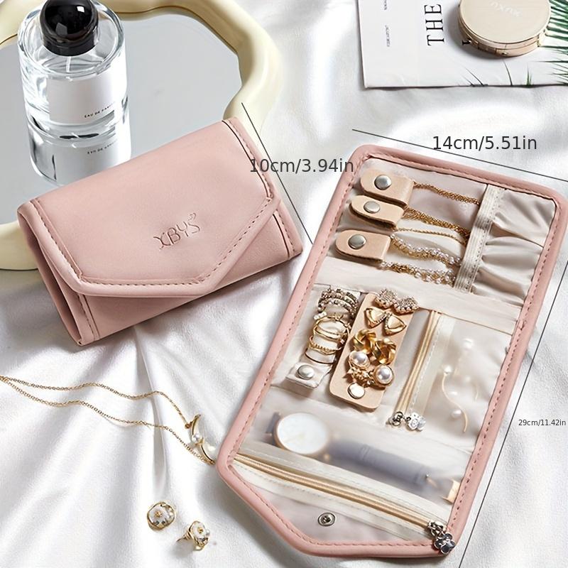 Travel Jewelry Organizer Bag PU Material Necklace Earring Ring Storage Pouch with Watch Compartment Portable Zippered