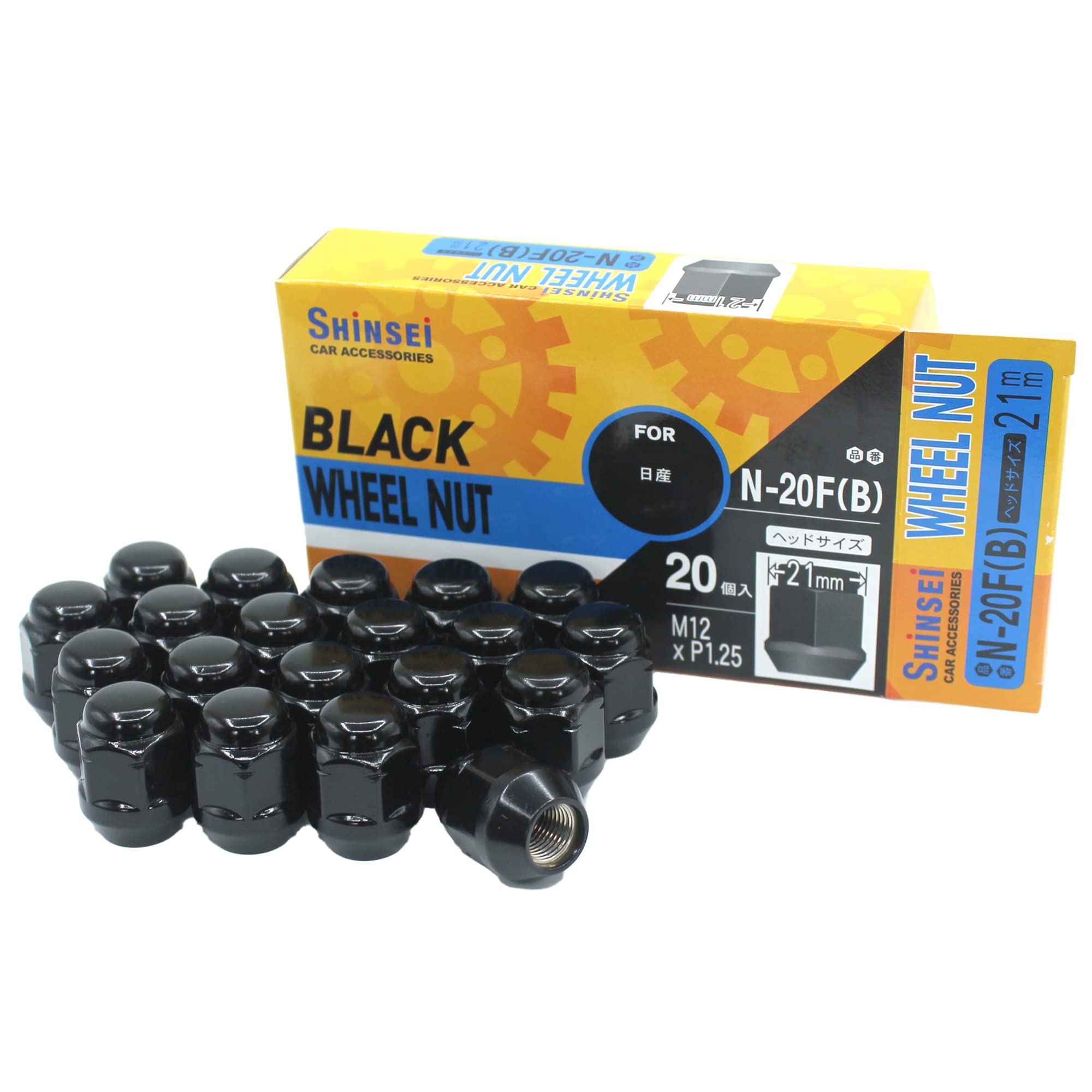

Shinsei Wheel M12 Pack of for Nissan Nuts, Black, P1.25, 21mm, 20, N-20FB чёрный