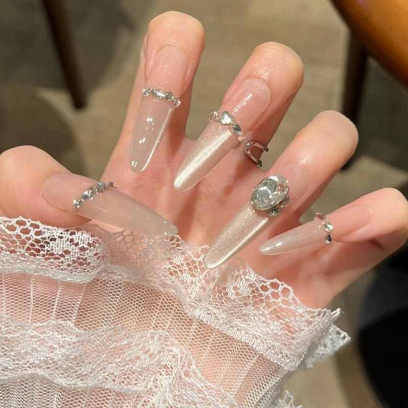 Cat's Eye Wearing Nail Pure Hand-made Nail Piece Fake Nail Wearing Nail Piece Advanced Sense Thin Dog Long