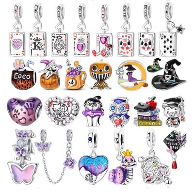 Copper Poker Charms Pendant Beads Royal Flush Red Heart 10-A Charm For Original Bracelet Woman Halloween Jewelry Gift