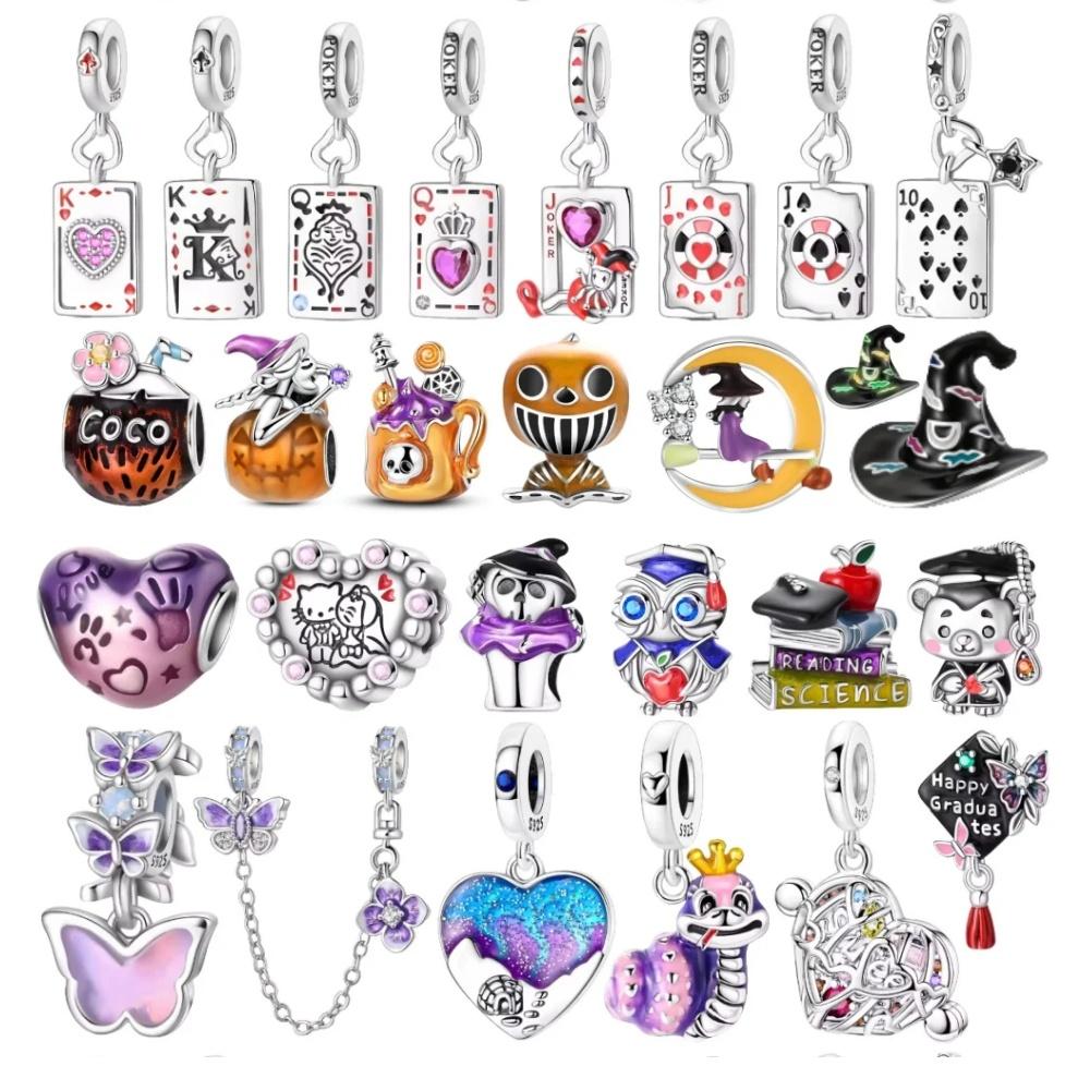 Copper Poker Charms Pendant Beads Royal Flush Red Heart 10-A Charm For Original Bracelet Woman Halloween Jewelry Gift