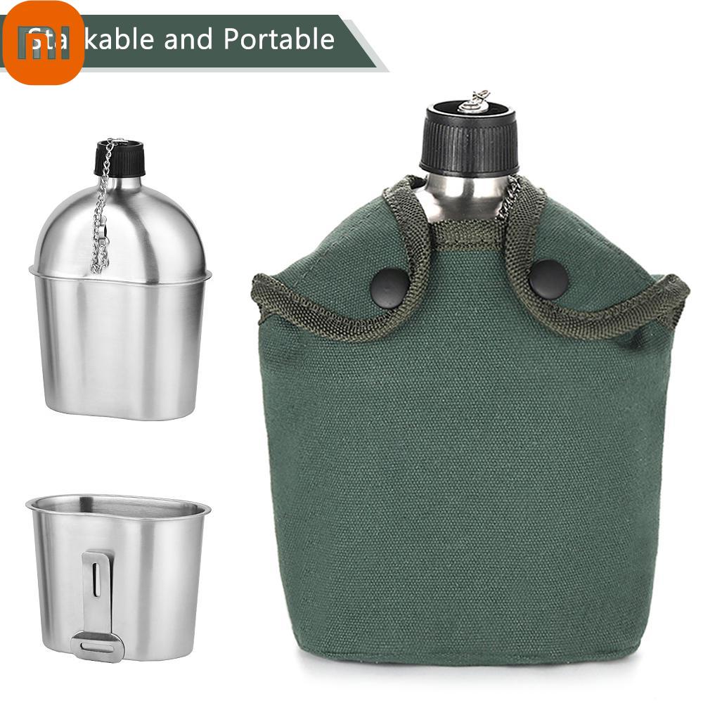 

Xiaomi2pcs 1000ml 600ml Stainless Steel Military Canteen Cup Set with Cover Bag for Outdoor Camping