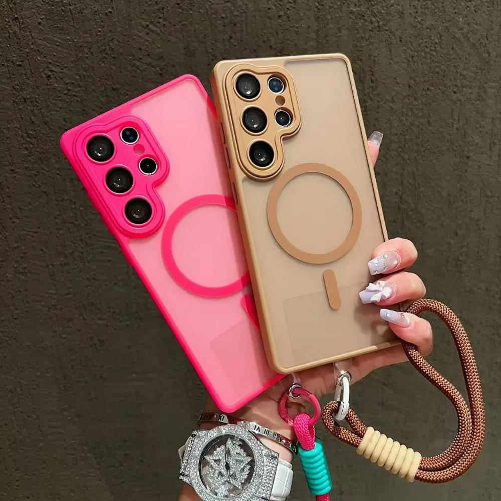Matte for Magsafe Translucent Lanyard Case for Samsung Galaxy S26 S25 Ultra S24 FE S23 Plus A16 A36 A56 A17 Wrist Strap Cover