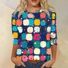 Women's Fashion Casual Seven Sleeve Printed Round Neck T-Shirt Top