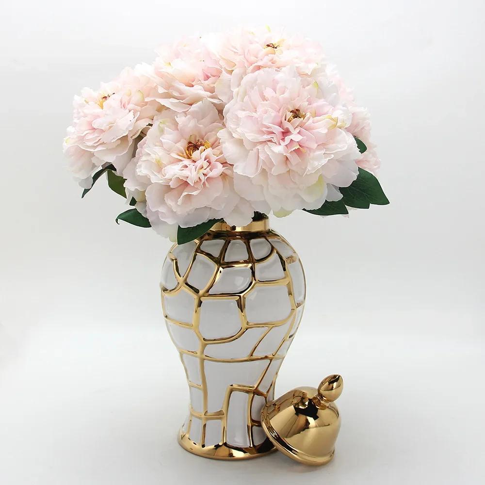 Ceramic General Jar Handmade Ginger Jar Golden Grid Porcelain Candy Storage Jar Art Decorative Tank Vase Home Decoration