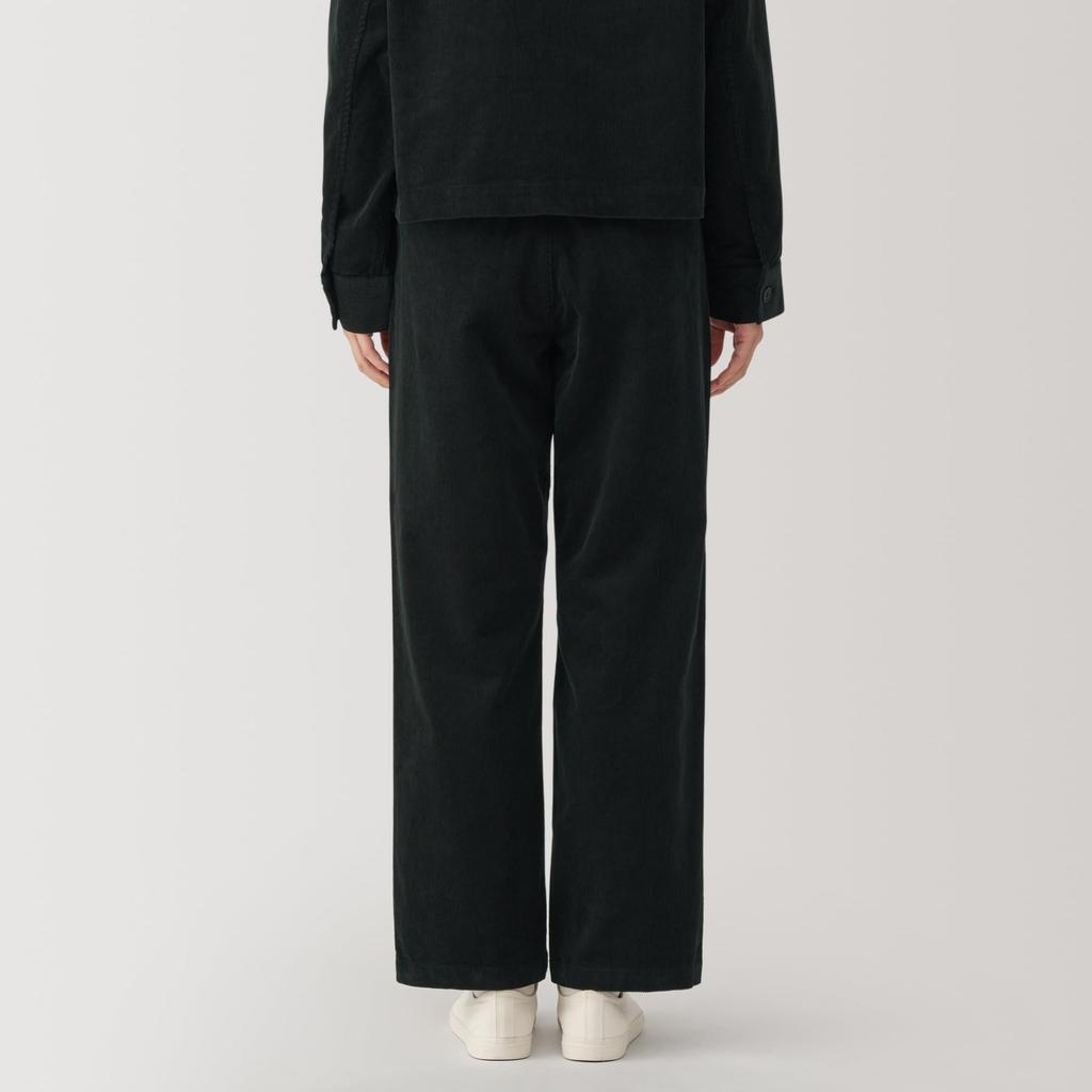 MUJI Women's Kapok Blend Corduroy Tuck Pants, Black, Size S (BE1SOA4A)