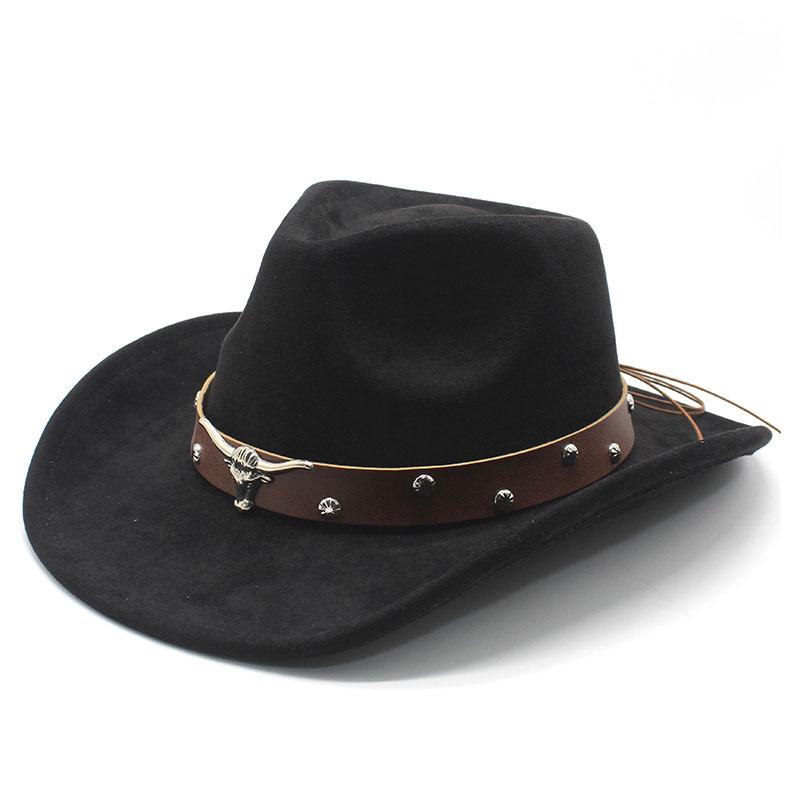 Western Cowboy Turned Edge Cowboy Hat Bull Head Accessories Suede Jazz Hat Riding Hat