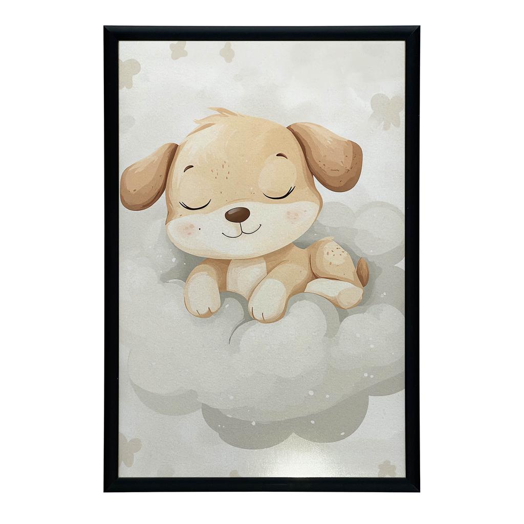 Poster Cute Dog On a Cloud Poster Cute Dog On a Cloud, 50X70 Cm, Black Aluminum Frame, 230 Gsm Matte Paper