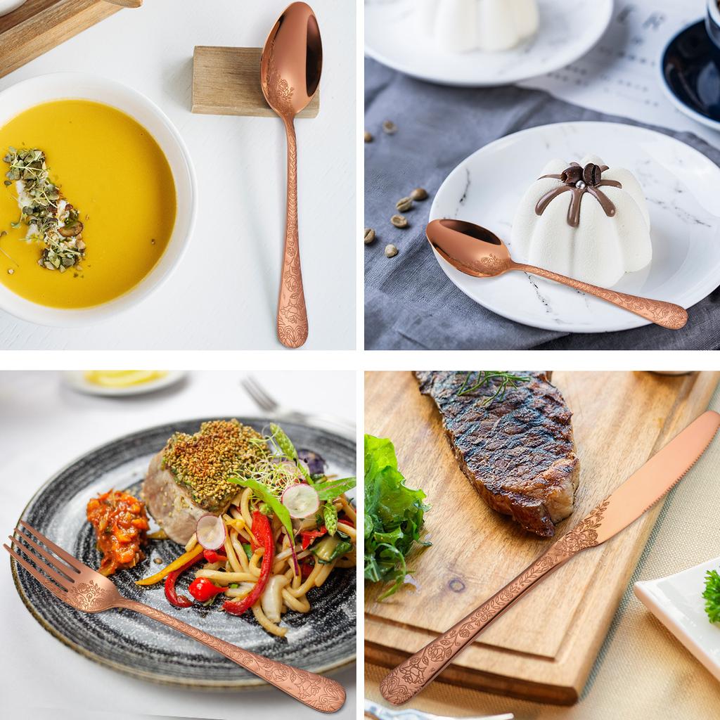 Chinese Patterned Stainless Steel Tableware Set for Household Knives  Forks  Spoons  Black 20/40 Piece Set