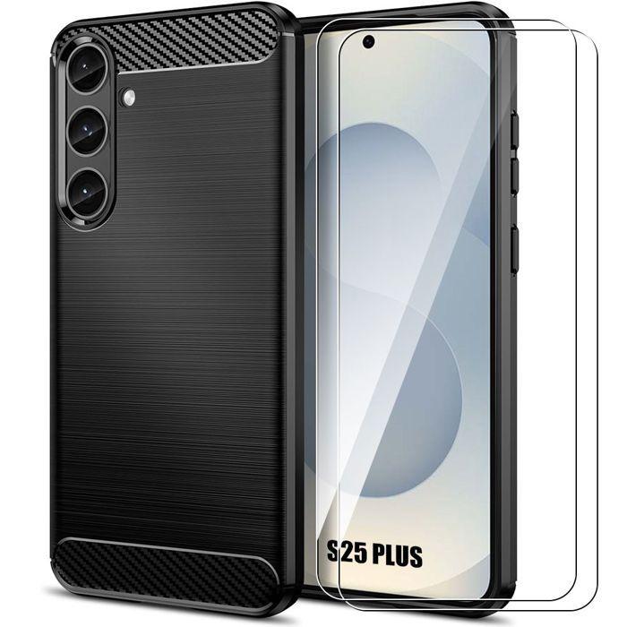 Protective Case - BOOLING - for Samsung Galaxy S25 Plus - Shockproof - Carbon Effect - 2 Tempered Glass