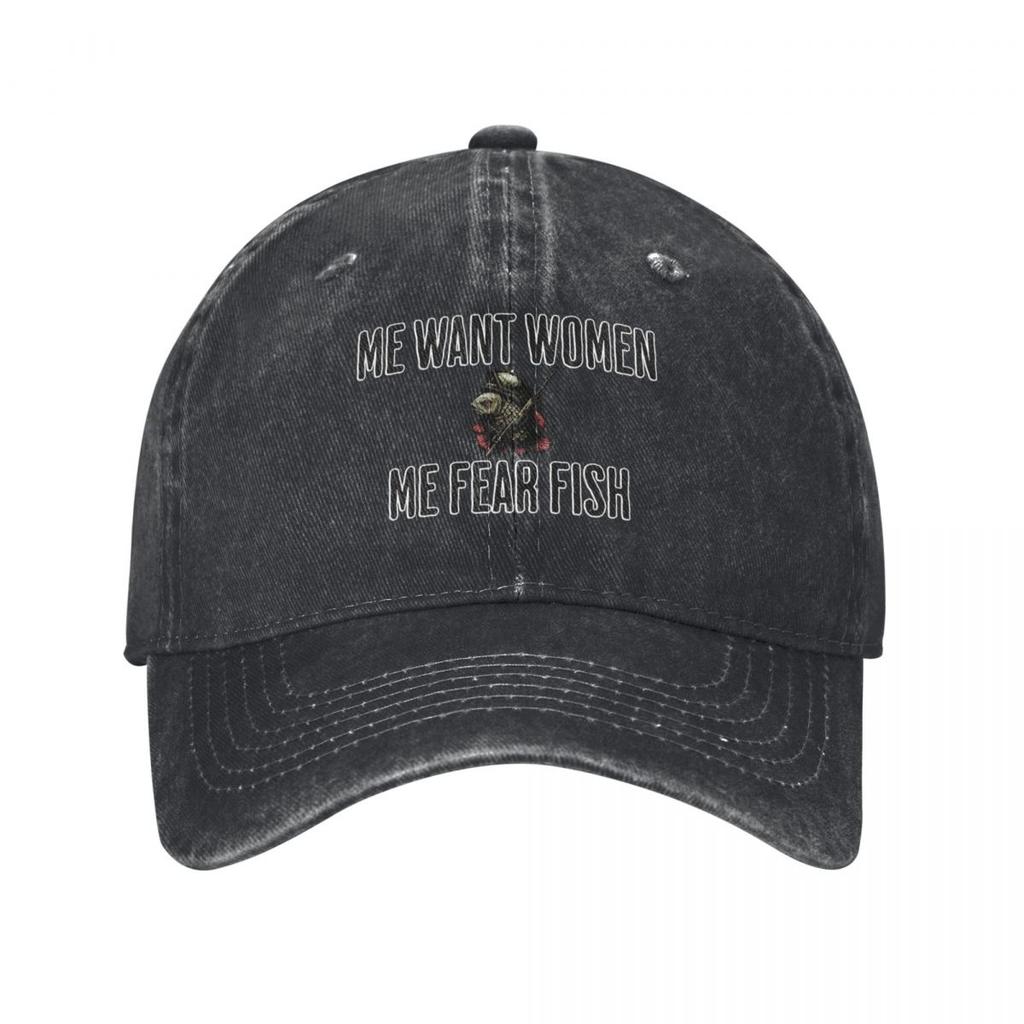 Me Want Women Me Fear Fish Baseball Cap Winter Hats for Unisex Funny Hat Sunscreen Kids Hat Golf Wear Unisex Womens