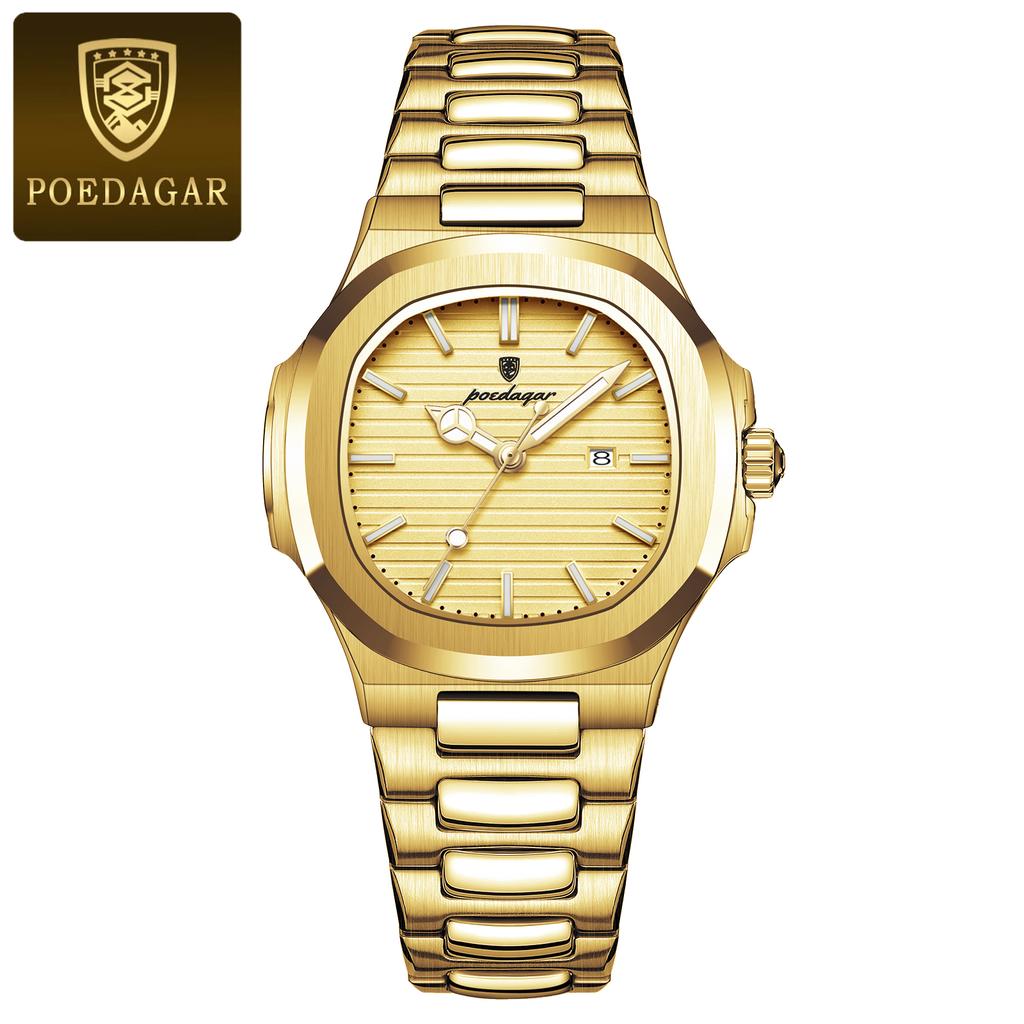 POEDAGAR Montre-bracelet Femme Exquise Étanche Lumineuse Date Mode Montres Dames Acier Inoxydable Montre à Quartz