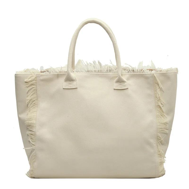 2026 Damen-Tragetasche für Reisen Strandtasche Große Kapazität Schulter-Pendlertaschen Hand-Quaste Jeans-Print Quaste Gespleißte Handtaschen