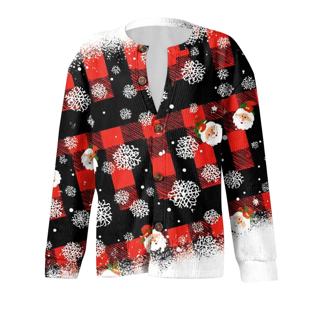 Women's Fashion Christmas Printed Long Sleeve Knitted Cardigan Button Down Jacket